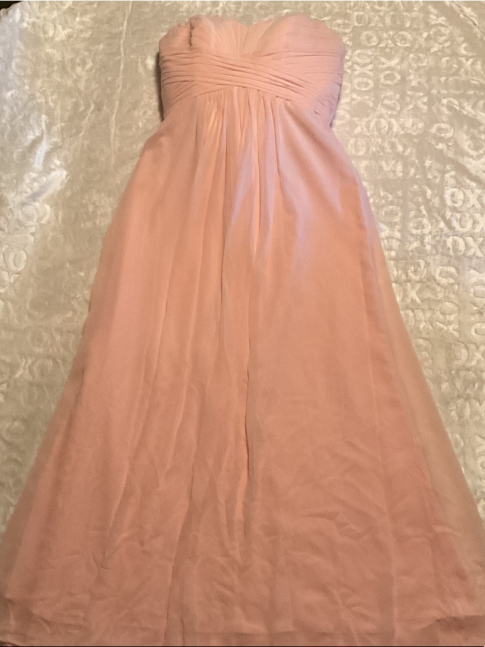 David's Bridal Strapless Chiffon Gown in Blush